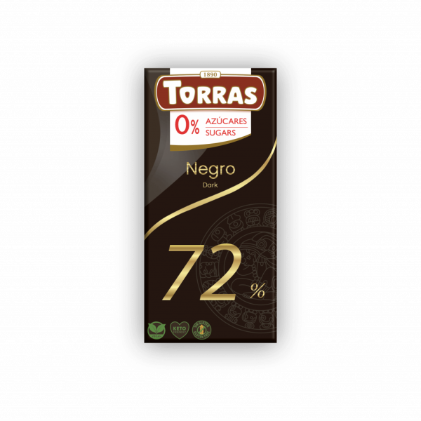 Шоколад чорний "Torras" 72% какао без цукру 75г, Іспанія (12 шт/ящ)