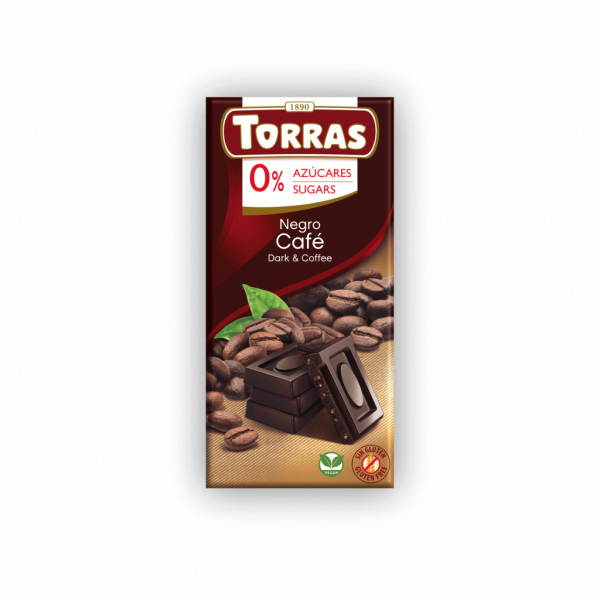Шоколад чорний "Torras" з кавою без цукру 75г, Іспанія (12 шт/ящ)