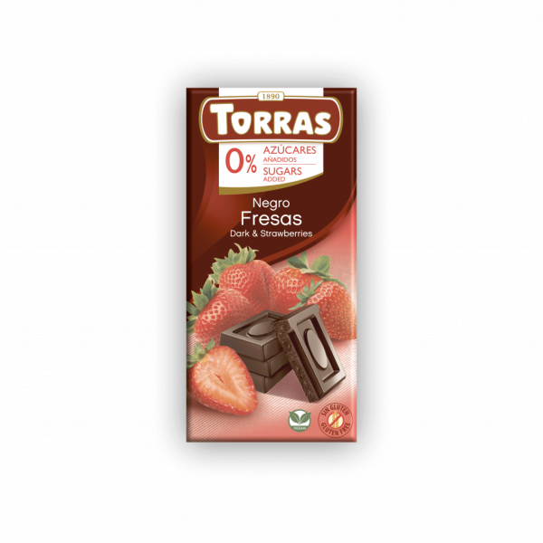 Шоколад чорний "Torras" з полуницею без цукру 75г, Іспанія (12 шт/ящ)