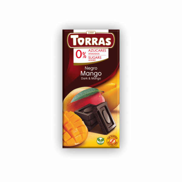 Шоколад чорний "Torras" з манго без цукру 75г, Іспанія (12 шт/ящ)