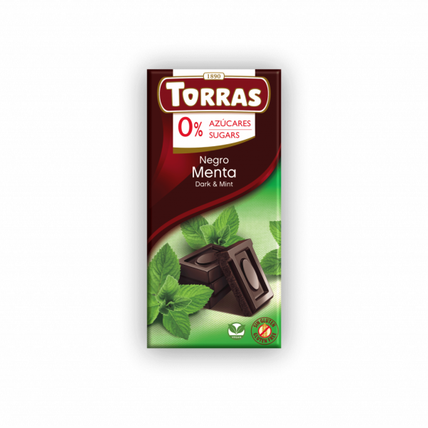 Шоколад чорний "Torras" з м'ятою без цукру 75г, Іспанія (12 шт/ящ)