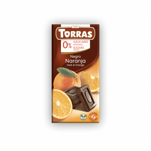 Шоколад чорний "Torras" з апельсином без цукру 75г, Іспанія (12 шт/ящ)