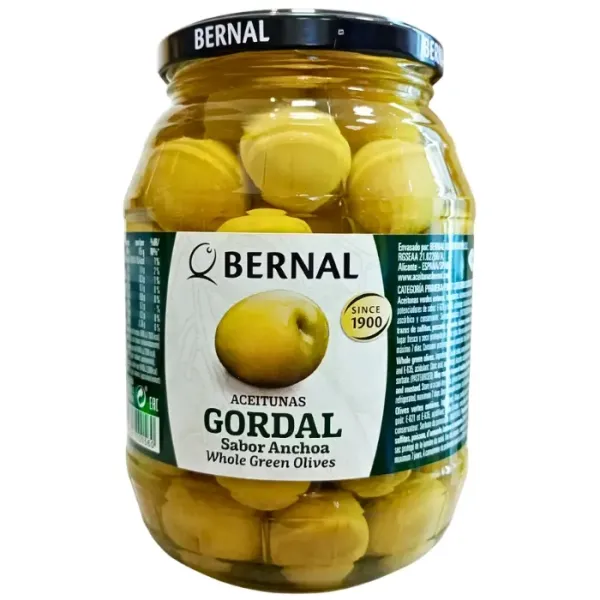 Оливки гіганти без кісточки "Bernal" Gordal в маринаді з анчоусів 900г, Іспанія (6 шт/ящ)
