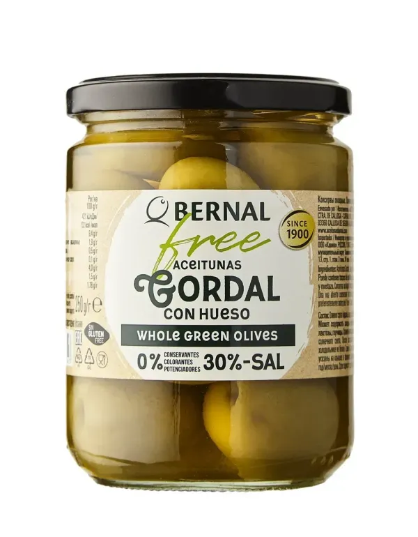 Оливки гіганти "Bernal" з кісточкою без оцту, 436г (12 шт/ящ)