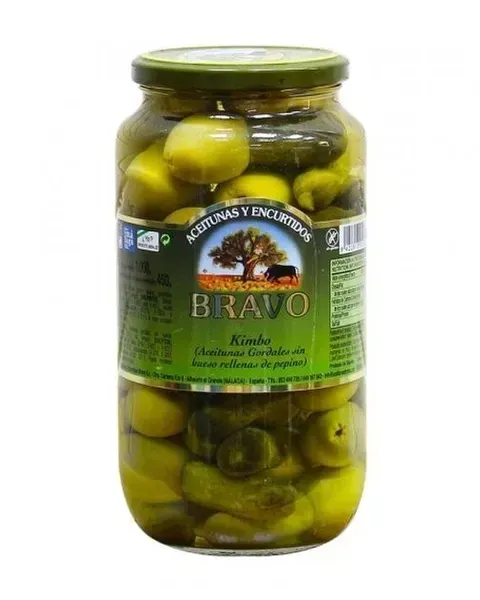 Оливки гіганти з корнішонами "Bravo" Kimbo Aceitunas Gordales, 1kg (6 шт/ящ)