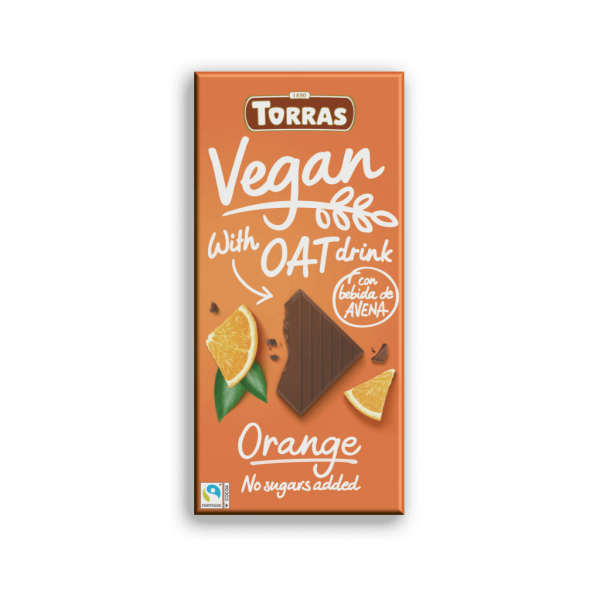 Шоколад чорний без цукру "Torras" Vegan з вівсяним молоком та апельсином, 100г (12 шт/ящ)