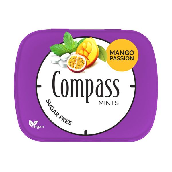 Драже без цукру "Compass" Fresh mints Mango Passion зі смаком Манго та Маракуйя, 14g (12 шт/уп)