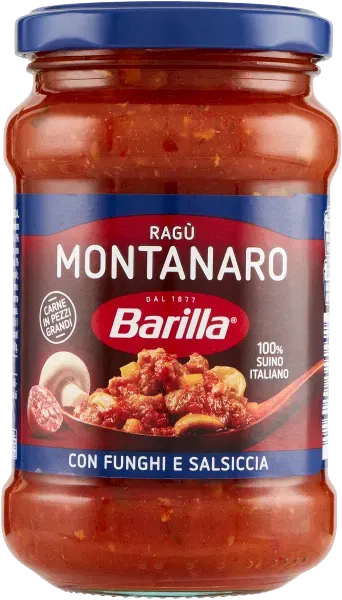 Соус томатний з шампіньйонами та ковбасками "BARILLA" Ragù Montanaro, 300g (8 шт/ящ)