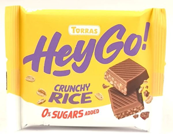 Шоколад молочний без цукру "Torras" Hey Go з рисовими кріспами, 60г (15 шт/ящ)