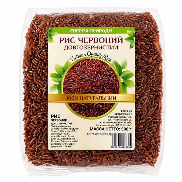 Рис червоний довгозернистий нешліфований, 500g (20 шт/ящ)