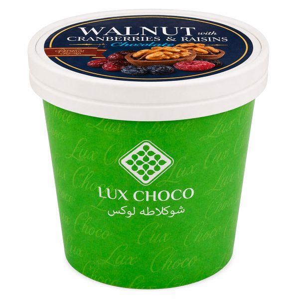 Грецький горіх у молочному шоколаді "LUX CHOCO" з журавлиною та родзинками, 200г (12 шт/ящ)